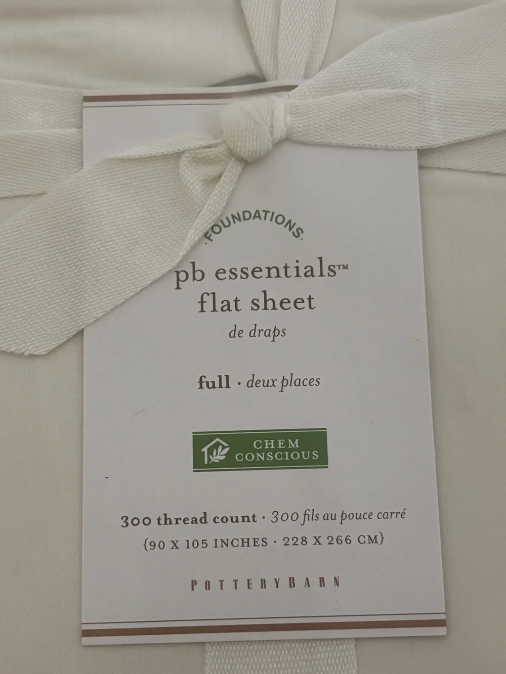 NEW Pottery Barn FULL PB Organic Cotton 300 Thread Flat & Full Sheets Ivory